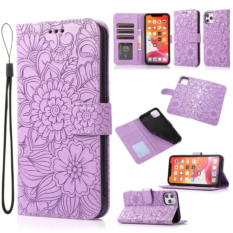 Skin Feel Embossed Sunflower Horizontal Flip Leather Case with Holder & Card Slots & Wallet & Lanyard For iPhone 11 Pro