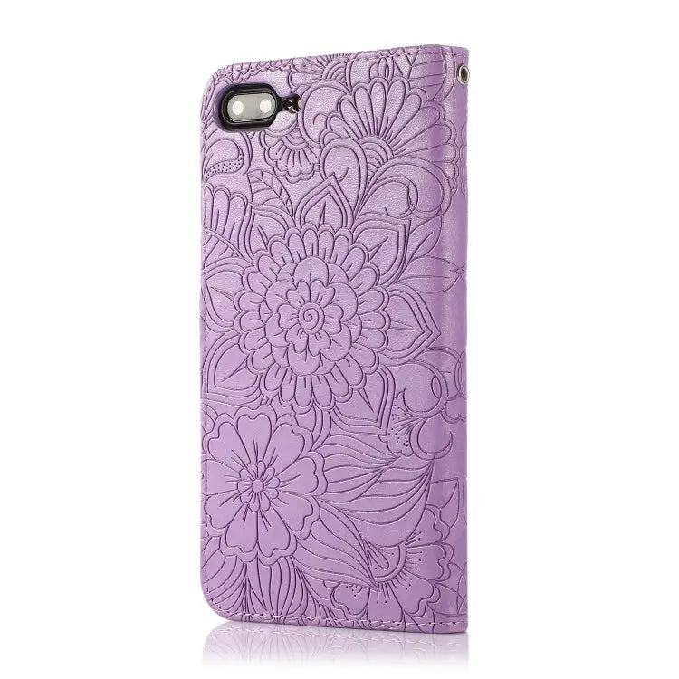 Skin Feel Embossed Sunflower Horizontal Flip Leather Case with Holder & Card Slots & Wallet & Lanyard For iPhone 7 Plus