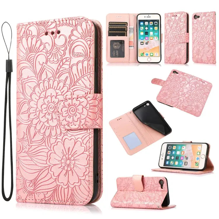 Skin Feel Embossed Sunflower Horizontal Flip Leather Case with Holder & Card Slots & Wallet & Lanyard For iPhone 7 Plus