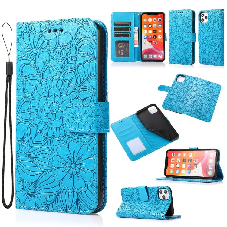 Skin Feel Embossed Sunflower Horizontal Flip Leather Case with Holder & Card Slots & Wallet & Lanyard For iPhone 12