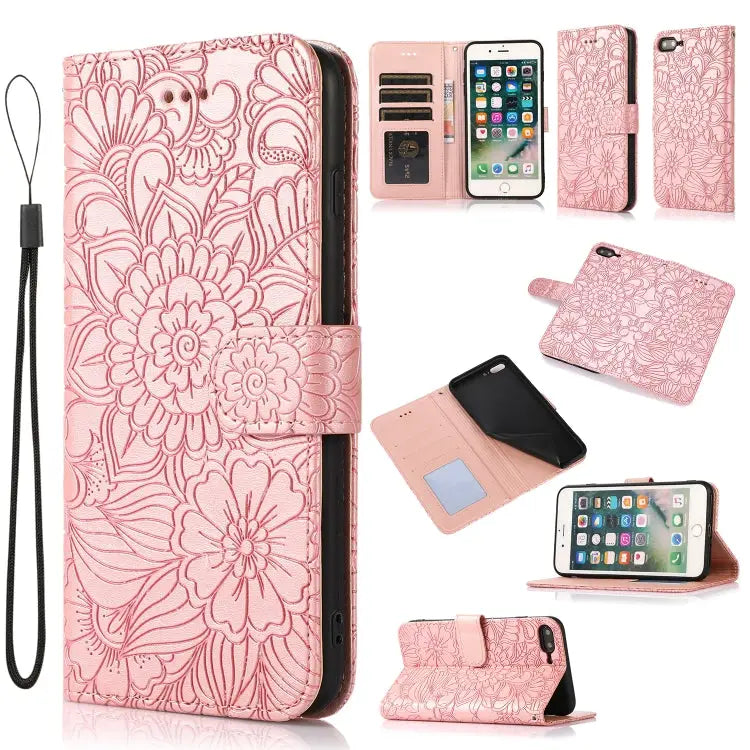 Skin Feel Embossed Sunflower Horizontal Flip Leather Case with Holder & Card Slots & Wallet & Lanyard For iPhone 7 Plus