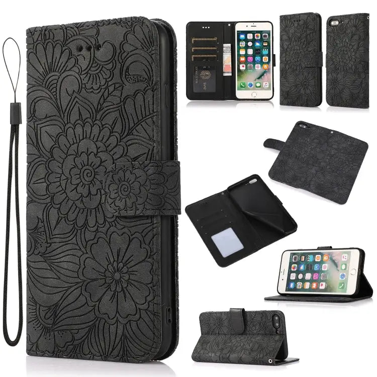 Skin Feel Embossed Sunflower Horizontal Flip Leather Case with Holder & Card Slots & Wallet & Lanyard For iPhone 7 Plus