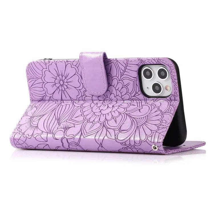 Skin Feel Embossed Sunflower Horizontal Flip Leather Case with Holder & Card Slots & Wallet & Lanyard For iPhone 11 Pro