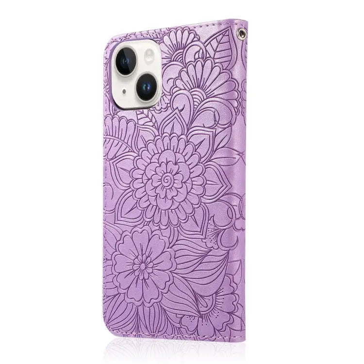 Skin Feel Embossed Sunflower Horizontal Leather Case For iPhone 13 For iPhone 13 mini For iPhone 13 Pro For iPhone 13