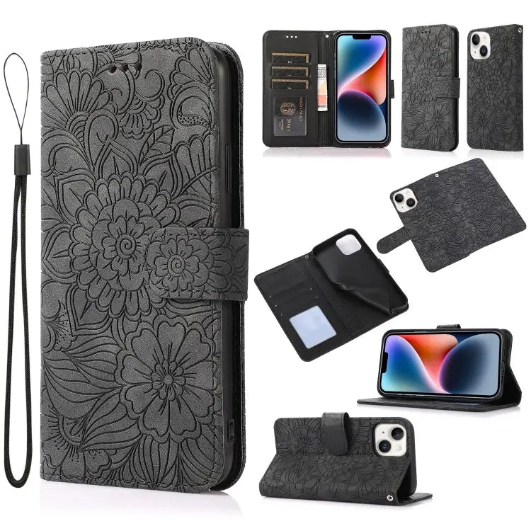 Skin Feel Embossed Sunflower Horizontal Leather Case For iPhone 13 For iPhone 13 mini For iPhone 13 Pro For iPhone 13