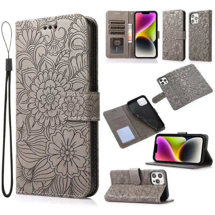 Skin Feel Embossed Sunflower Horizontal Leather Case For iPhone 13 For iPhone 13 mini For iPhone 13 Pro For iPhone 13