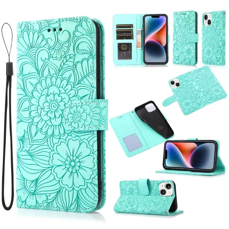 Skin Feel Embossed Sunflower Horizontal Leather Case For iPhone 13 For iPhone 13 mini For iPhone 13 Pro For iPhone 13