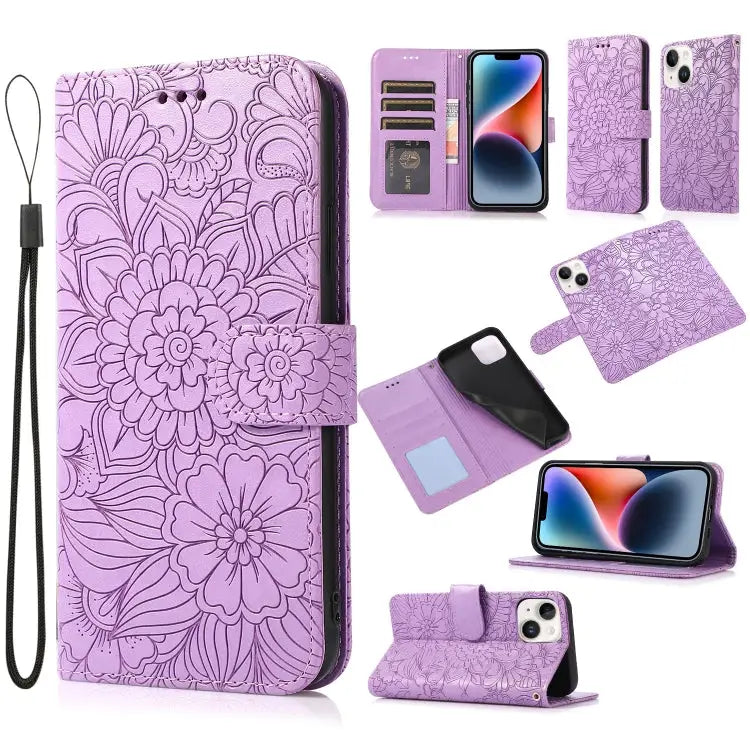 Skin Feel Embossed Sunflower Horizontal Leather Case For iPhone 13 For iPhone 13 mini For iPhone 13 Pro For iPhone 13