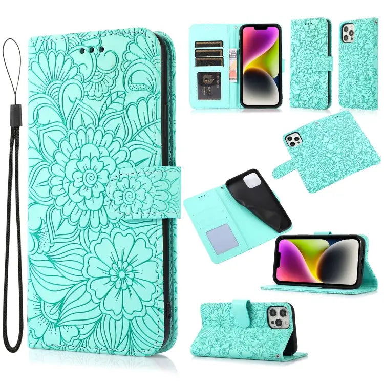 Skin Feel Embossed Sunflower Horizontal Leather Case For iPhone 13 For iPhone 13 mini For iPhone 13 Pro For iPhone 13