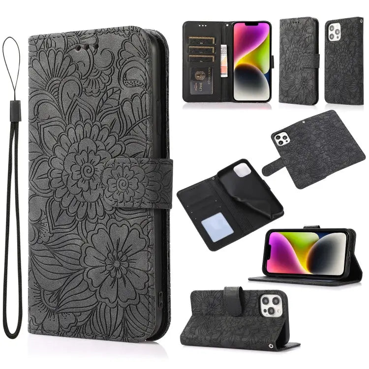 Skin Feel Embossed Sunflower Horizontal Leather Case For iPhone 13 For iPhone 13 mini For iPhone 13 Pro For iPhone 13