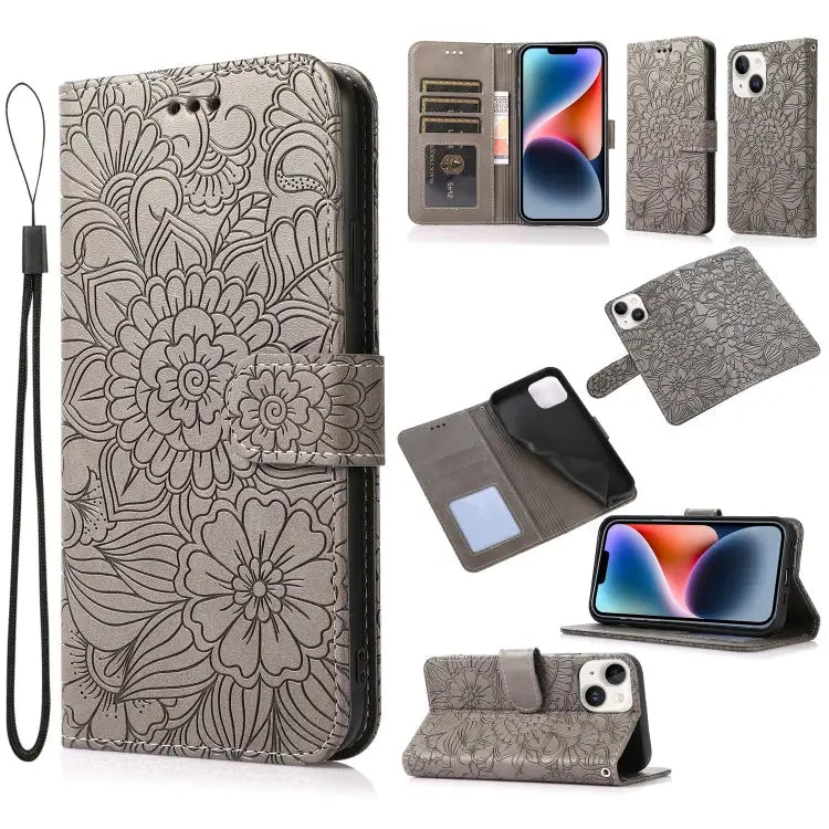 Skin Feel Embossed Sunflower Horizontal Leather Case For iPhone 13 For iPhone 13 mini For iPhone 13 Pro For iPhone 13