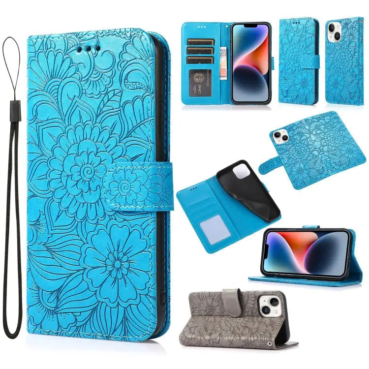 Skin Feel Embossed Sunflower Horizontal Leather Case For iPhone 13 For iPhone 13 mini For iPhone 13 Pro For iPhone 13