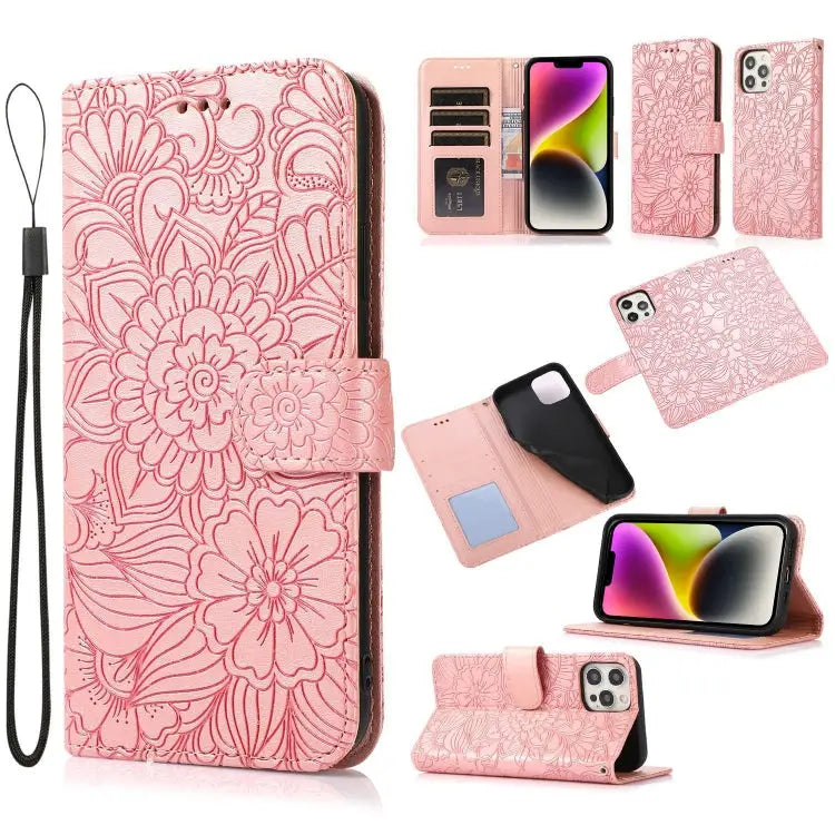 Skin Feel Embossed Sunflower Horizontal Leather Case For iPhone 13 For iPhone 13 mini For iPhone 13 Pro For iPhone 13