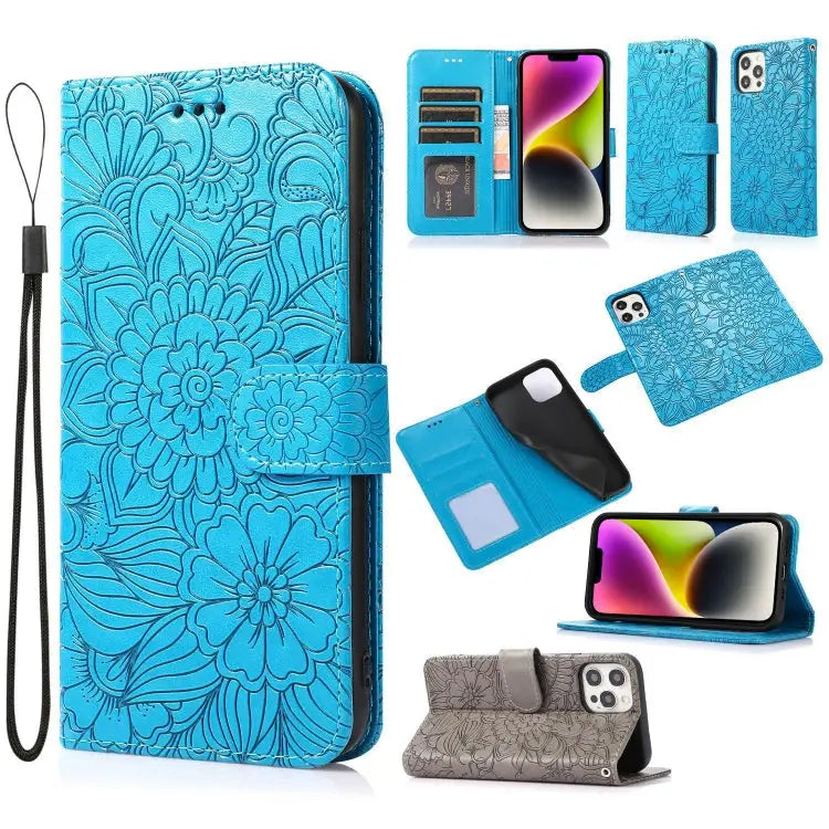 Skin Feel Embossed Sunflower Horizontal Leather Case For iPhone 13 For iPhone 13 mini For iPhone 13 Pro For iPhone 13