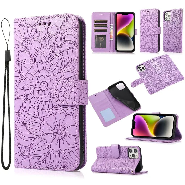 Skin Feel Embossed Sunflower Horizontal Leather Case For iPhone 13 For iPhone 13 mini For iPhone 13 Pro For iPhone 13