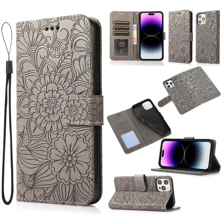 Skin Feel Embossed Sunflower Horizontal Leather Case For iPhone 14 For iPhone 14 Plus For iPhone 14 Pro For iPhone 14