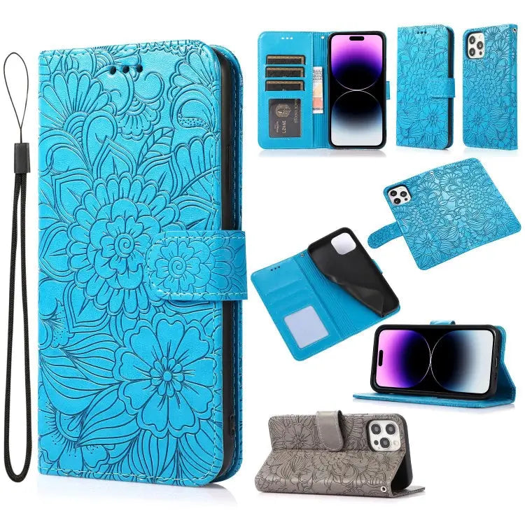 Skin Feel Embossed Sunflower Horizontal Leather Case For iPhone 14 For iPhone 14 Plus For iPhone 14 Pro For iPhone 14