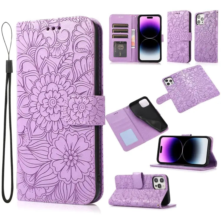 Skin Feel Embossed Sunflower Horizontal Leather Case For iPhone 14 For iPhone 14 Plus For iPhone 14 Pro For iPhone 14