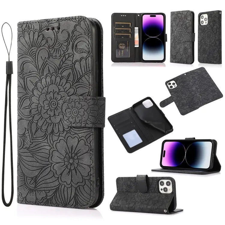 Skin Feel Embossed Sunflower Horizontal Leather Case For iPhone 14 For iPhone 14 Plus For iPhone 14 Pro For iPhone 14