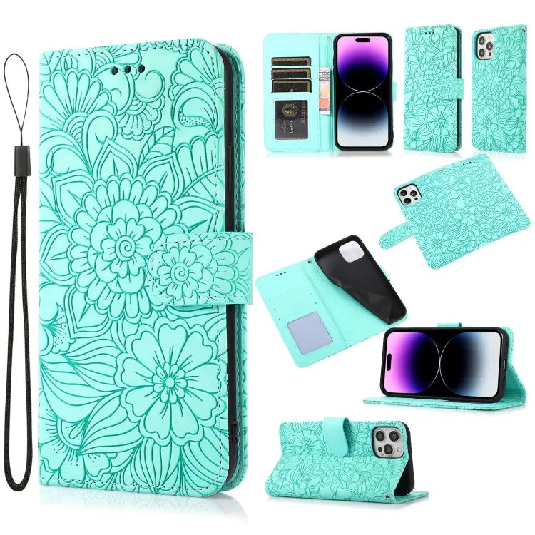 Skin Feel Embossed Sunflower Horizontal Leather Case For iPhone 14 For iPhone 14 Plus For iPhone 14 Pro For iPhone 14