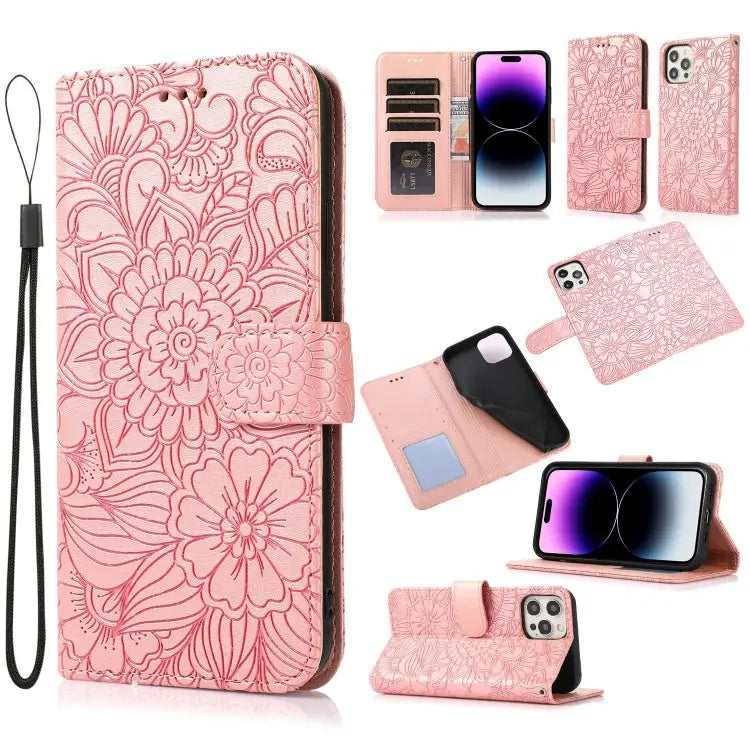 Skin Feel Embossed Sunflower Horizontal Leather Case For iPhone 14 For iPhone 14 Plus For iPhone 14 Pro For iPhone 14