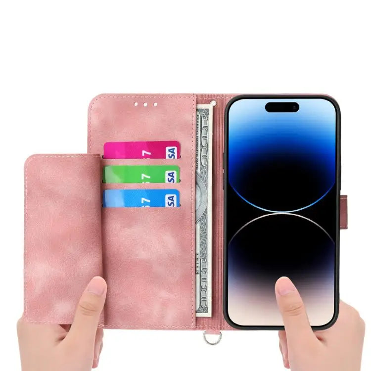 Skin-feel Flowers Embossed Wallet Leather Phone Case - Apple Accessories