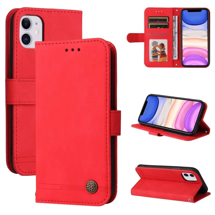 Skin Feel Life Tree Metal Button Horizontal Flip Leather Case with Holder & Card Slot & Wallet & Photo Frame & Strap