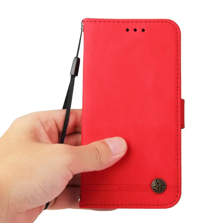 Skin Feel Life Tree Metal Button Horizontal Flip Leather Case with Holder & Card Slot & Wallet & Photo Frame & Strap