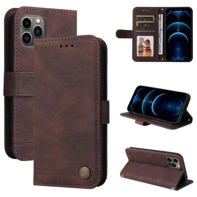 Skin Feel Life Tree Metal Button Horizontal Flip Leather Case with Holder & Card Slot & Wallet & Photo Frame & Strap