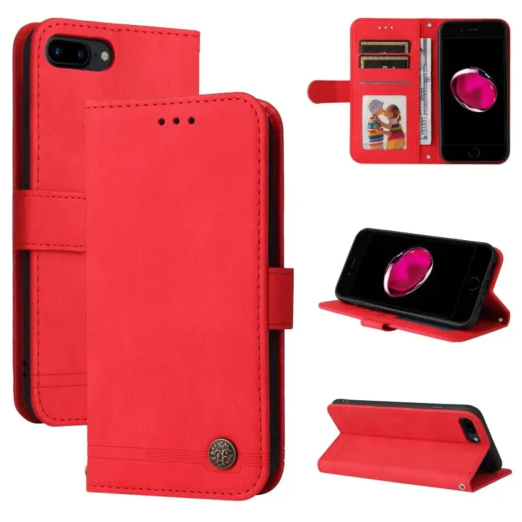 Skin Feel Life Tree Metal Button Horizontal Flip Leather Case with Holder & Card Slot & Wallet & Photo Frame & Strap