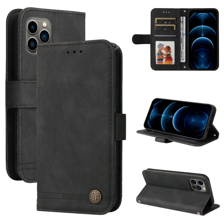 Skin Feel Life Tree Metal Button Horizontal Flip Leather Case with Holder & Card Slot & Wallet & Photo Frame & Strap