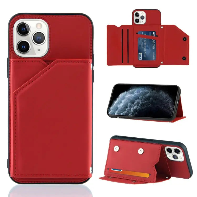 Skin Feel PU + TPU + PC Back Cover Shockproof Case with Card Slots & Holder & Photo Frame For iPhone X / XS For iPhone