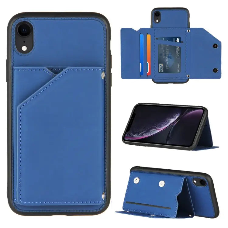 Skin Feel PU + TPU + PC Back Cover Shockproof Case with Card Slots & Holder & Photo Frame For iPhone X / XS For iPhone