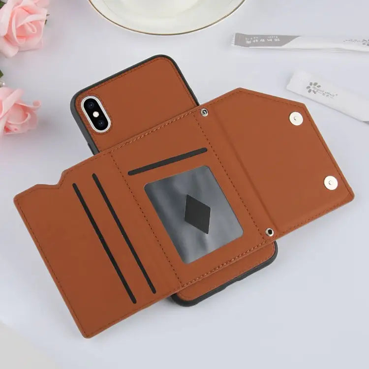 Skin Feel PU + TPU + PC Back Cover Shockproof Case with Card Slots & Holder & Photo Frame For iPhone X / XS For iPhone