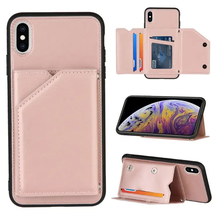 Skin Feel PU + TPU + PC Back Cover Shockproof Case with Card Slots & Holder & Photo Frame For iPhone X / XS For iPhone