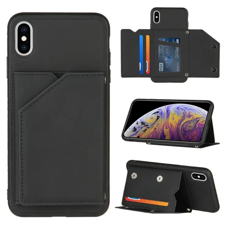Skin Feel PU + TPU + PC Back Cover Shockproof Case with Card Slots & Holder & Photo Frame For iPhone X / XS For iPhone