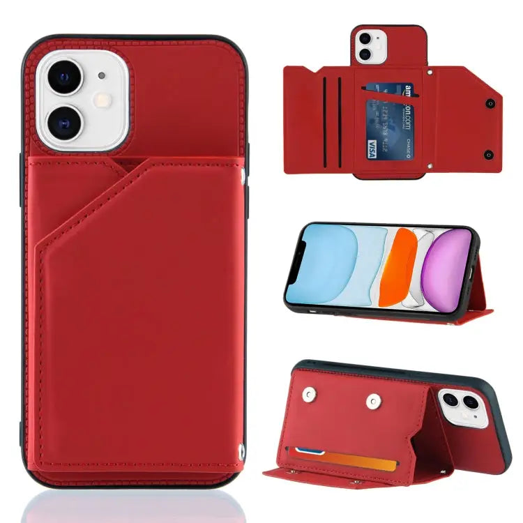 Skin Feel PU + TPU + PC Back Cover Shockproof Case with Card Slots & Holder & Photo Frame For iPhone X / XS For iPhone