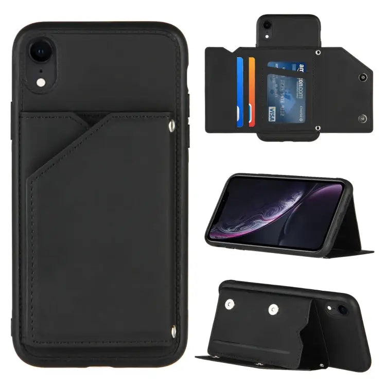 Skin Feel PU + TPU + PC Back Cover Shockproof Case with Card Slots & Holder & Photo Frame For iPhone X / XS For iPhone
