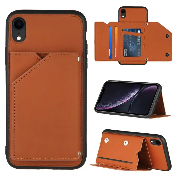 Skin Feel PU + TPU + PC Back Cover Shockproof Case with Card Slots & Holder & Photo Frame For iPhone X / XS For iPhone