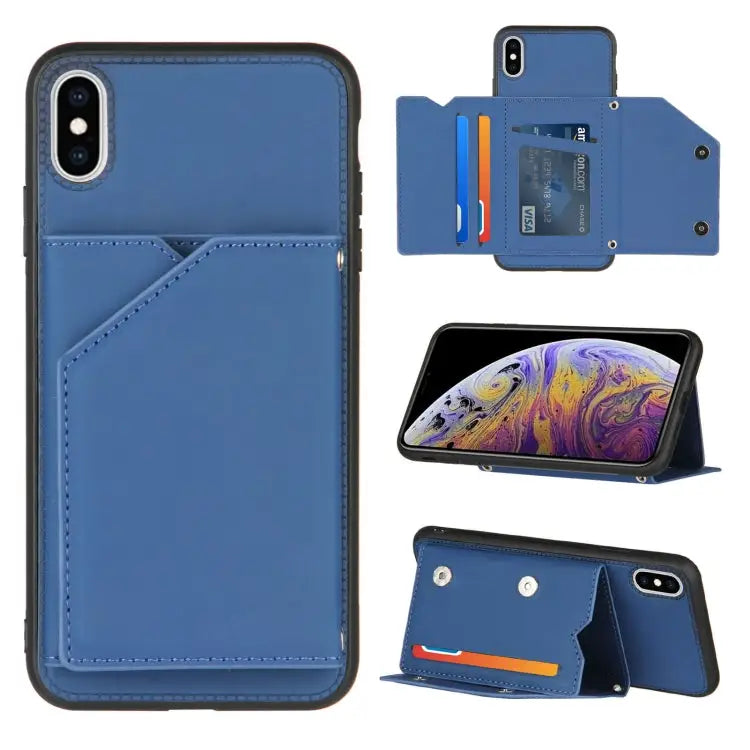 Skin Feel PU + TPU + PC Back Cover Shockproof Case with Card Slots & Holder & Photo Frame For iPhone X / XS For iPhone