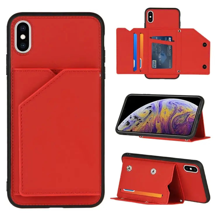 Skin Feel PU + TPU + PC Back Cover Shockproof Case with Card Slots & Holder & Photo Frame For iPhone X / XS For iPhone