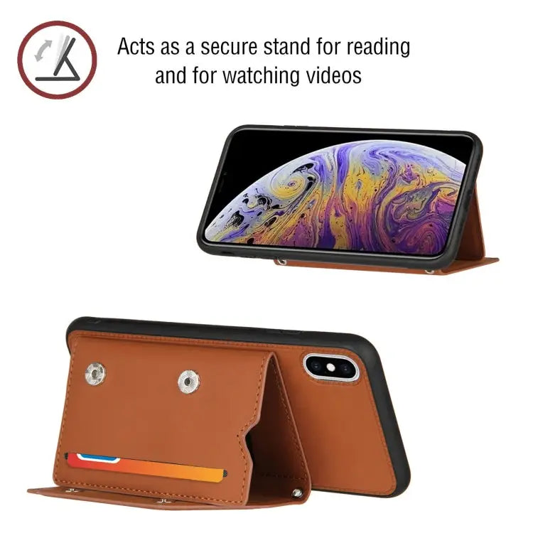 Skin Feel PU + TPU + PC Back Cover Shockproof Case with Card Slots & Holder & Photo Frame For iPhone X / XS For iPhone