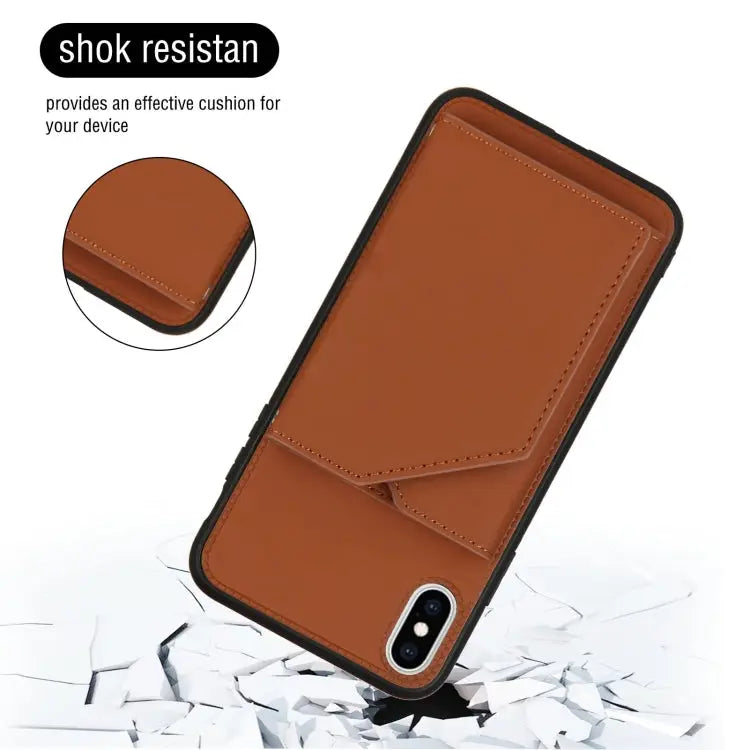 Skin Feel PU + TPU + PC Back Cover Shockproof Case with Card Slots & Holder & Photo Frame For iPhone X / XS For iPhone