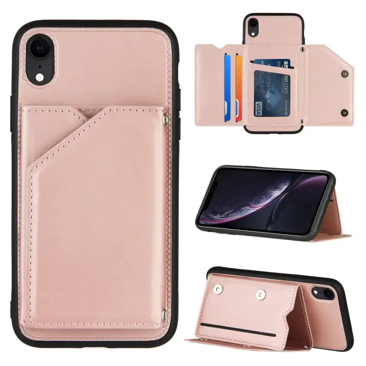 Skin Feel PU + TPU + PC Back Cover Shockproof Case with Card Slots & Holder & Photo Frame For iPhone X / XS For iPhone