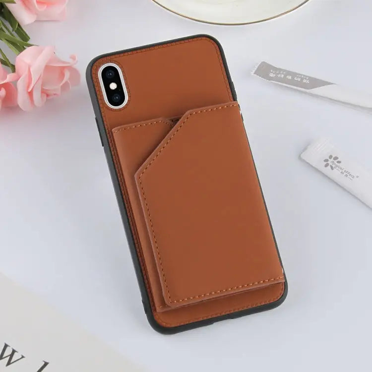 Skin Feel PU + TPU + PC Back Cover Shockproof Case with Card Slots & Holder & Photo Frame For iPhone X / XS For iPhone
