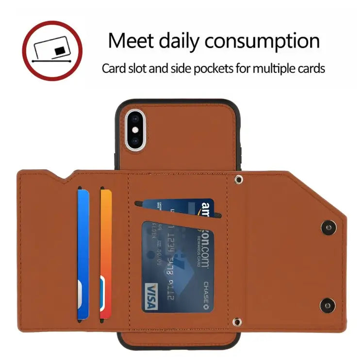 Skin Feel PU + TPU + PC Back Cover Shockproof Case with Card Slots & Holder & Photo Frame For iPhone X / XS For iPhone