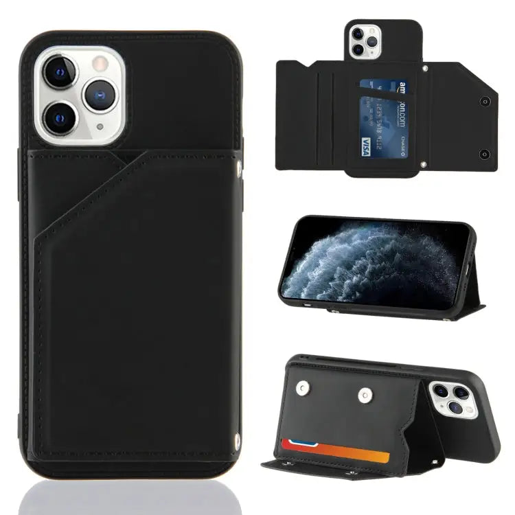 Skin Feel PU + TPU + PC Back Cover Shockproof Case with Card Slots & Holder & Photo Frame For iPhone X / XS For iPhone