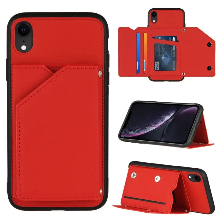 Skin Feel PU + TPU + PC Back Cover Shockproof Case with Card Slots & Holder & Photo Frame For iPhone X / XS For iPhone