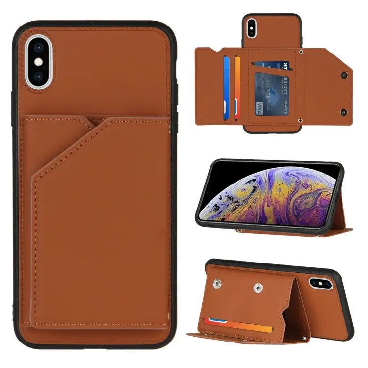 Skin Feel PU + TPU + PC Back Cover Shockproof Case with Card Slots & Holder & Photo Frame For iPhone X / XS For iPhone