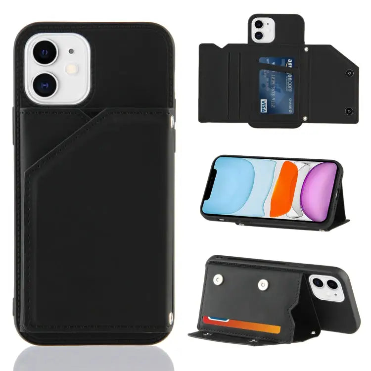 Skin Feel PU + TPU + PC Back Cover Shockproof Case with Card Slots & Holder & Photo Frame For iPhone X / XS For iPhone